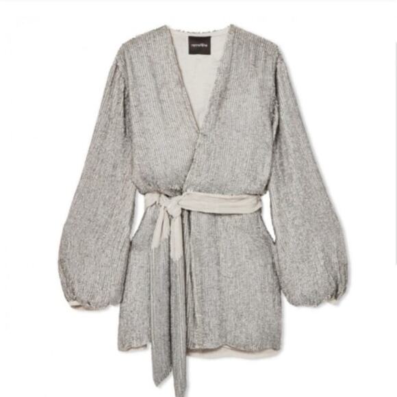 NEW $635 Retrofete Gabrielle Robe Dress Silver Sequin - Picture 6 of 10